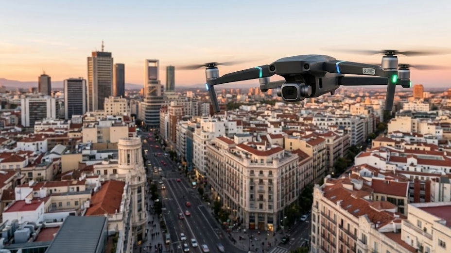 Dron sobrevolando una ciudad. Fuente: EP